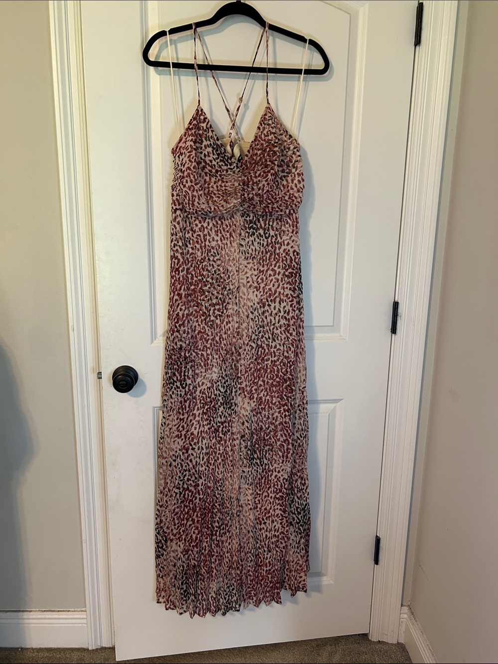 Express Leopard-Print Slip Maxi Dress in Rust and Black